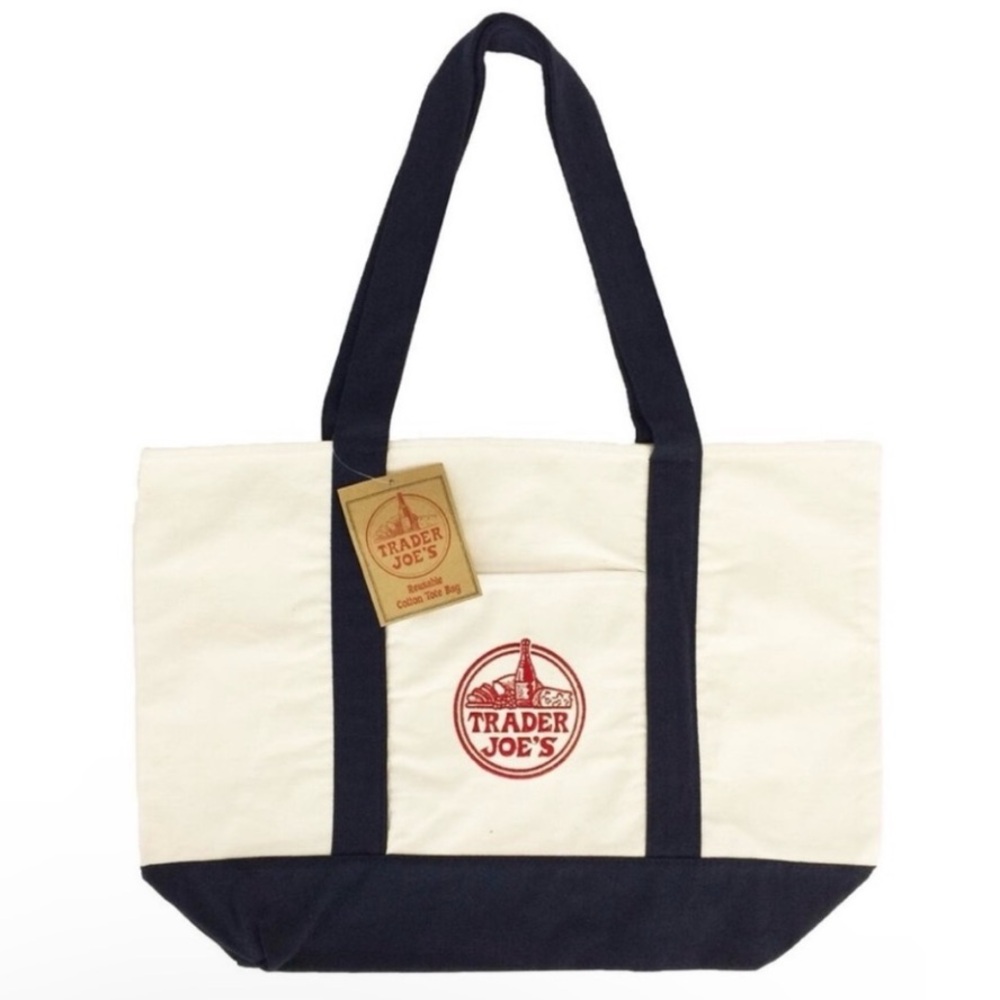 Trader Joes Large Navy Blue Canvas Tote NWT